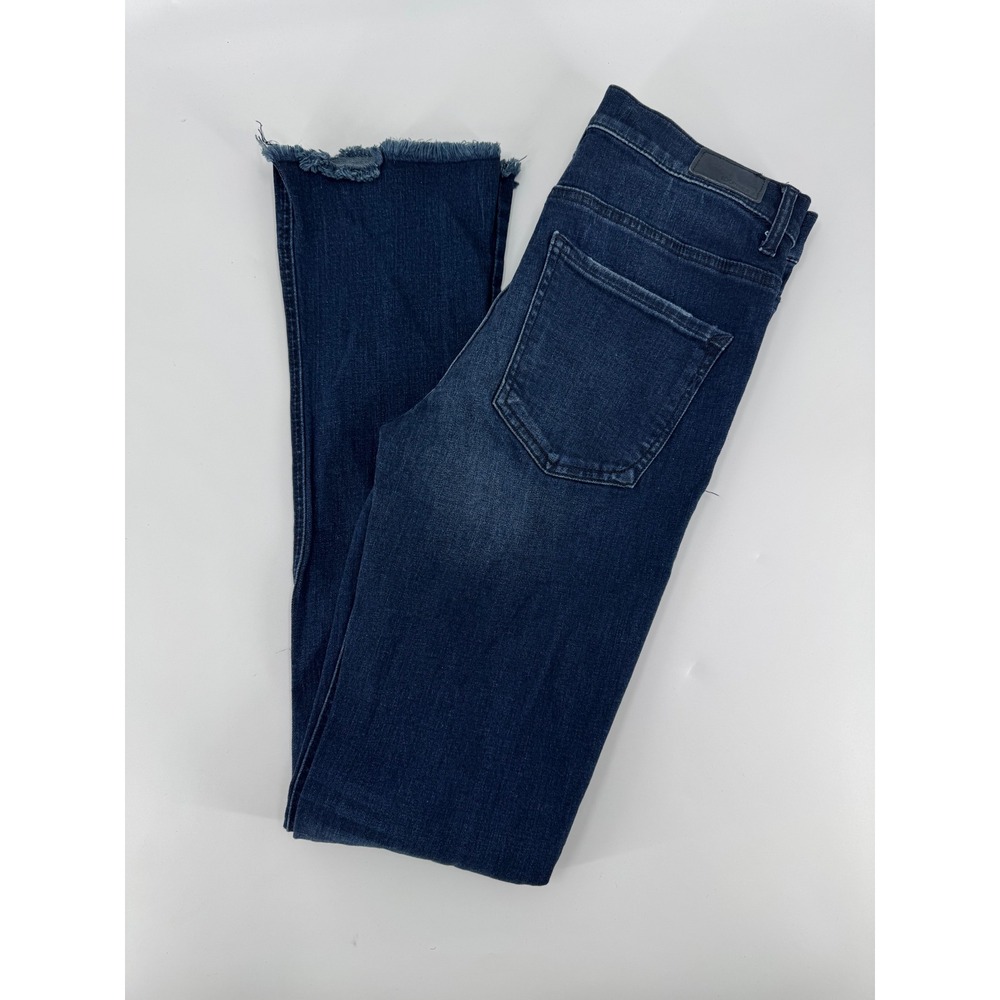 Express Skyscraper High Rise Jeans Womens 6 Dark Wash Distressed Raw Hem Stretch